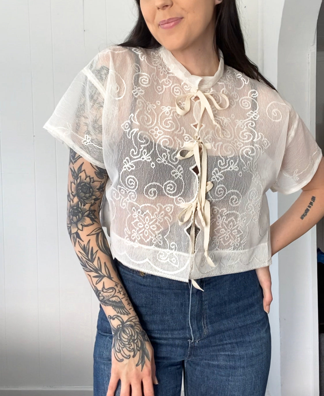 Upcycled Tie Front Blouse