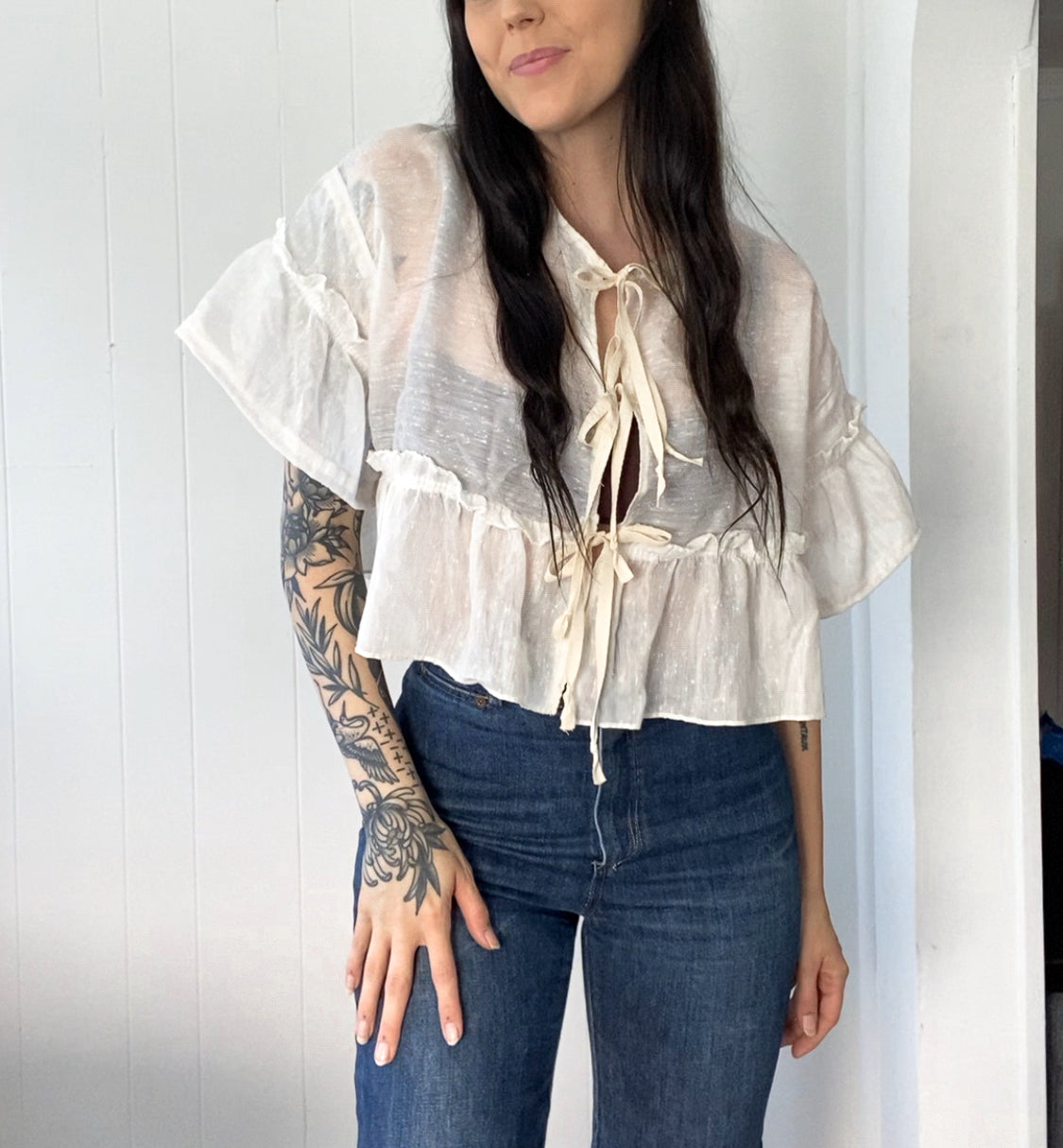 Upcycled Tie Front Blouse