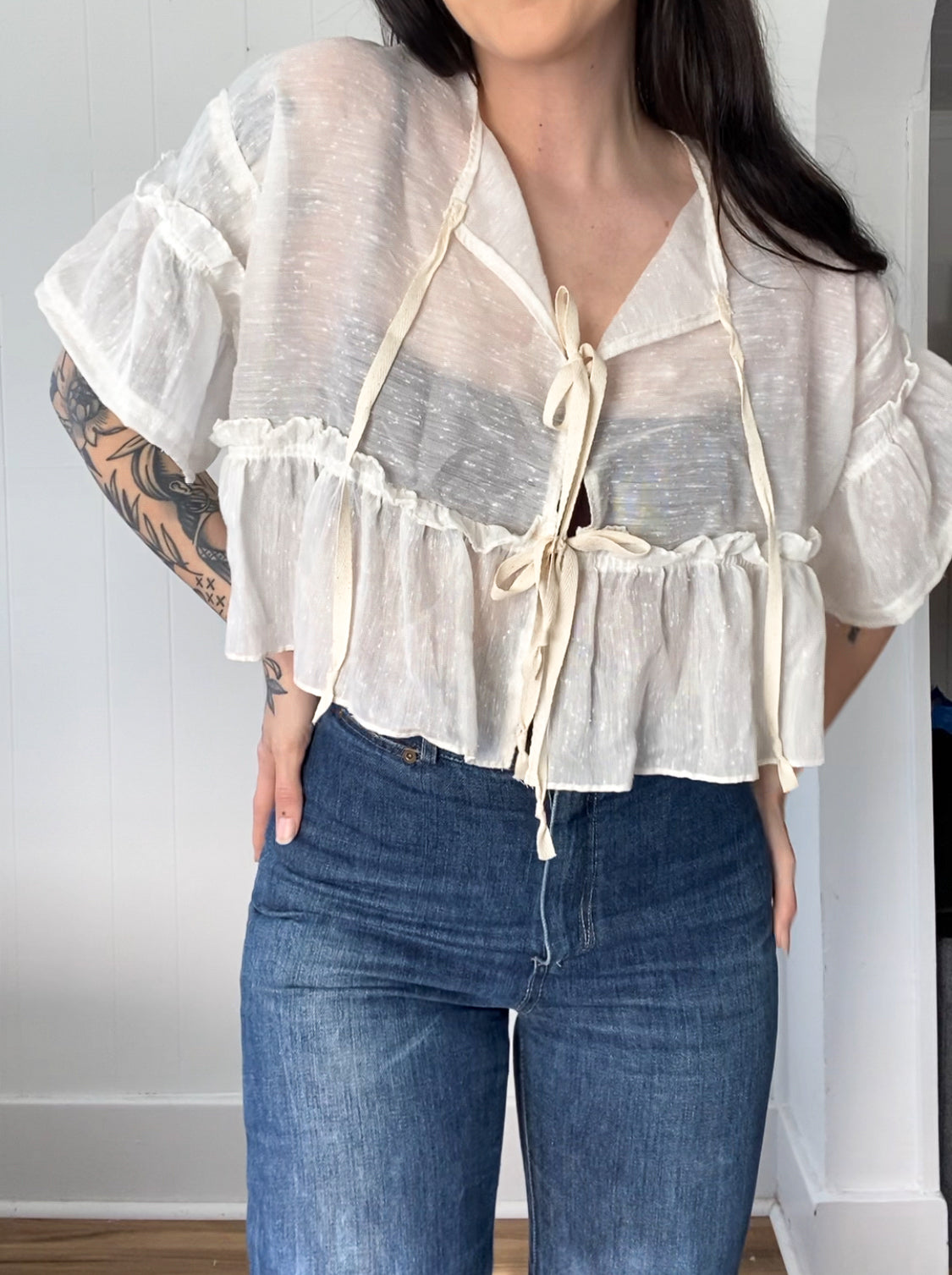 Upcycled Tie Front Blouse
