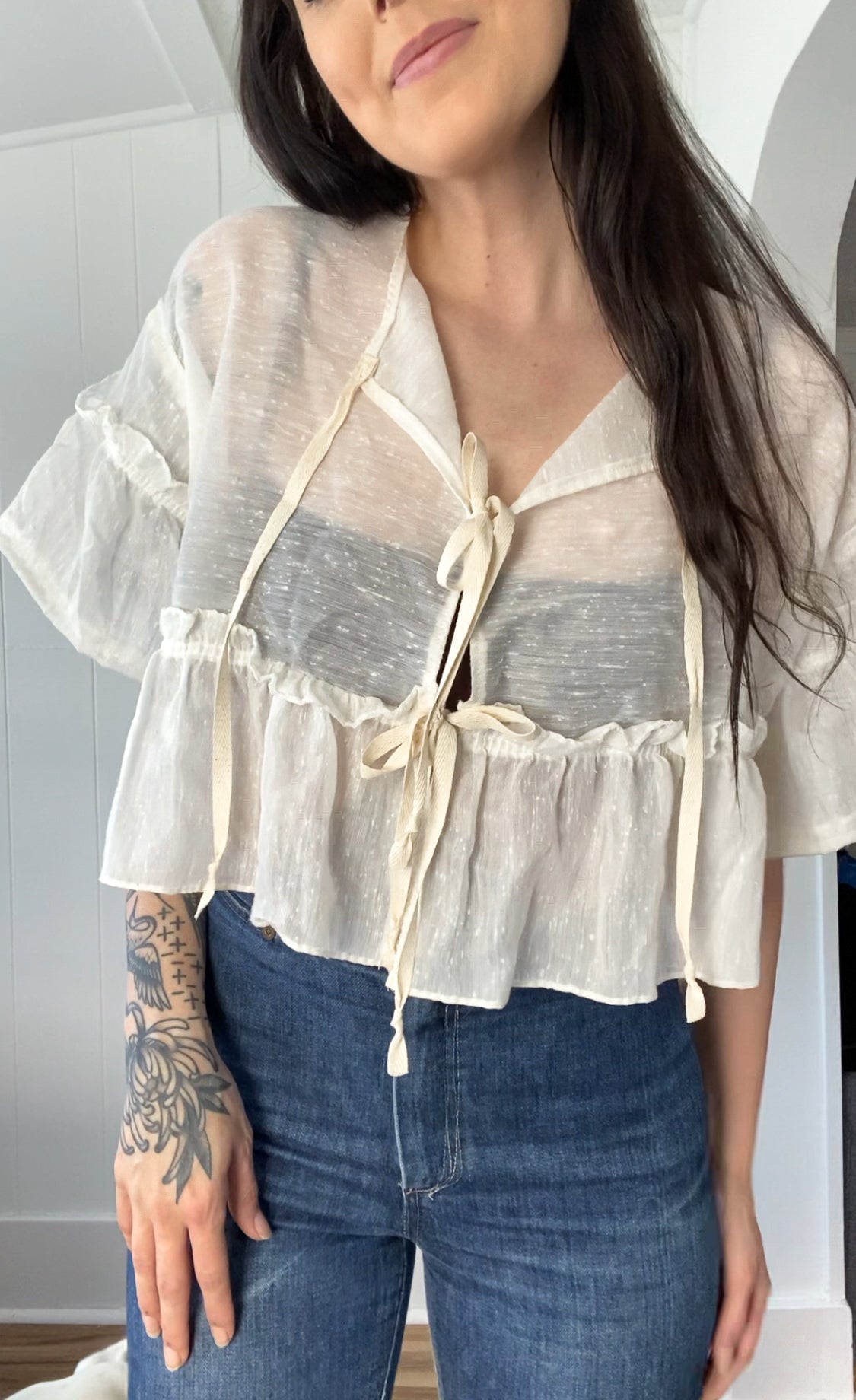 Upcycled Tie Front Blouse