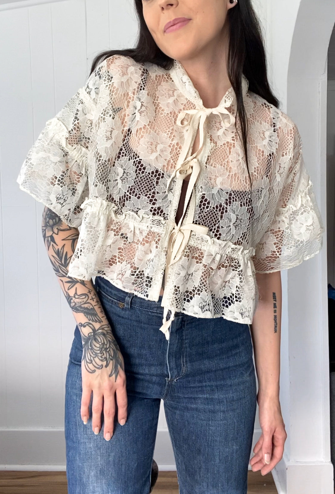 Upcycled Tie Front Blouse