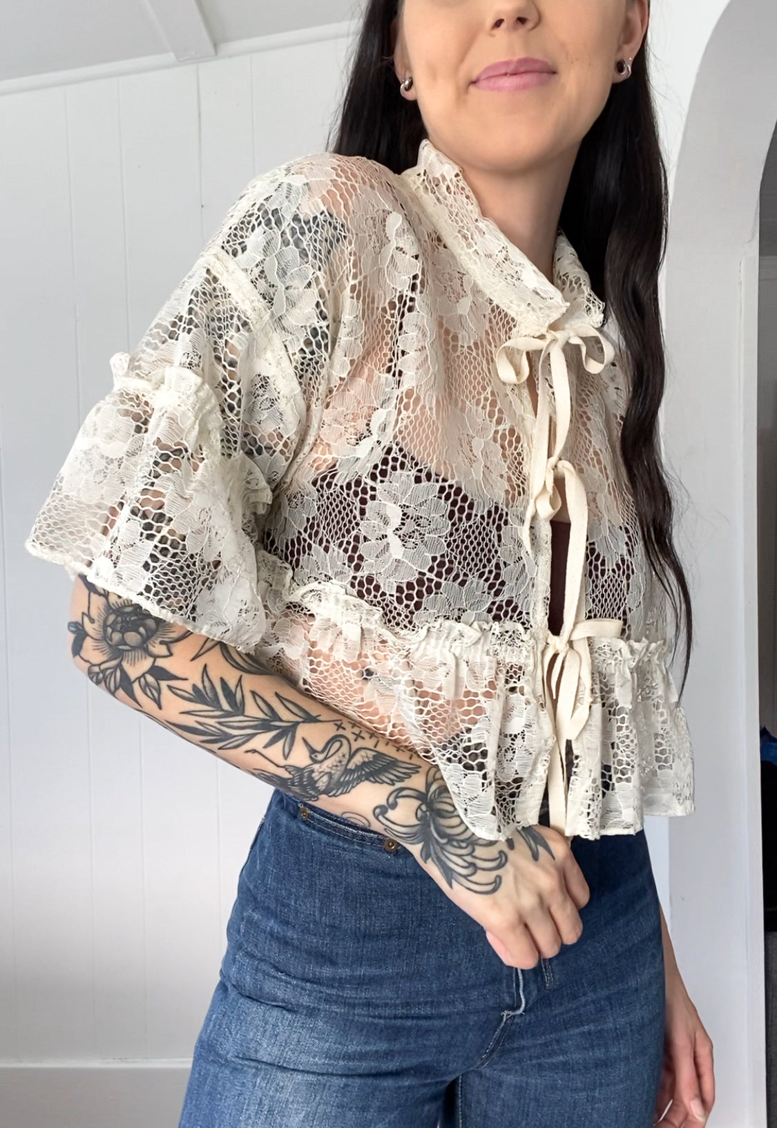 Upcycled Tie Front Blouse