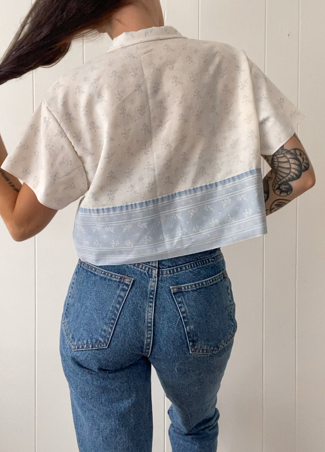 Upcycled Tie Front Floral Blouse