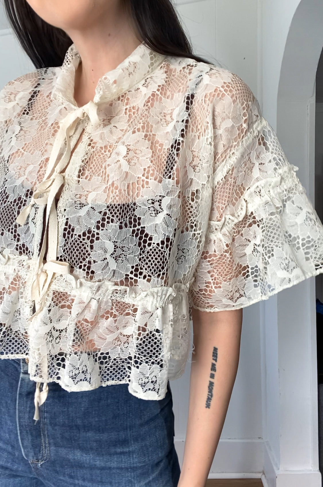 Upcycled Tie Front Blouse