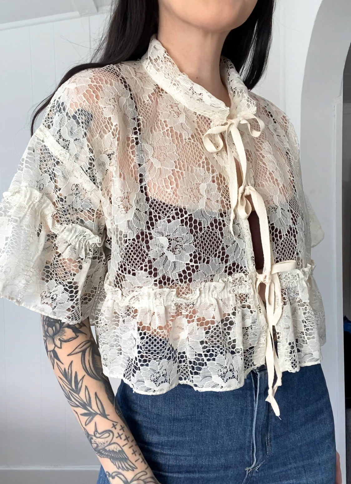 Upcycled Tie Front Blouse