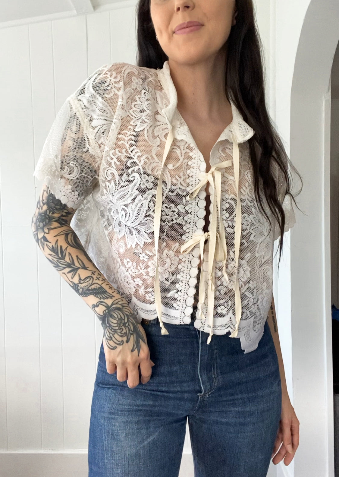 Upcycled Tie Front Blouse