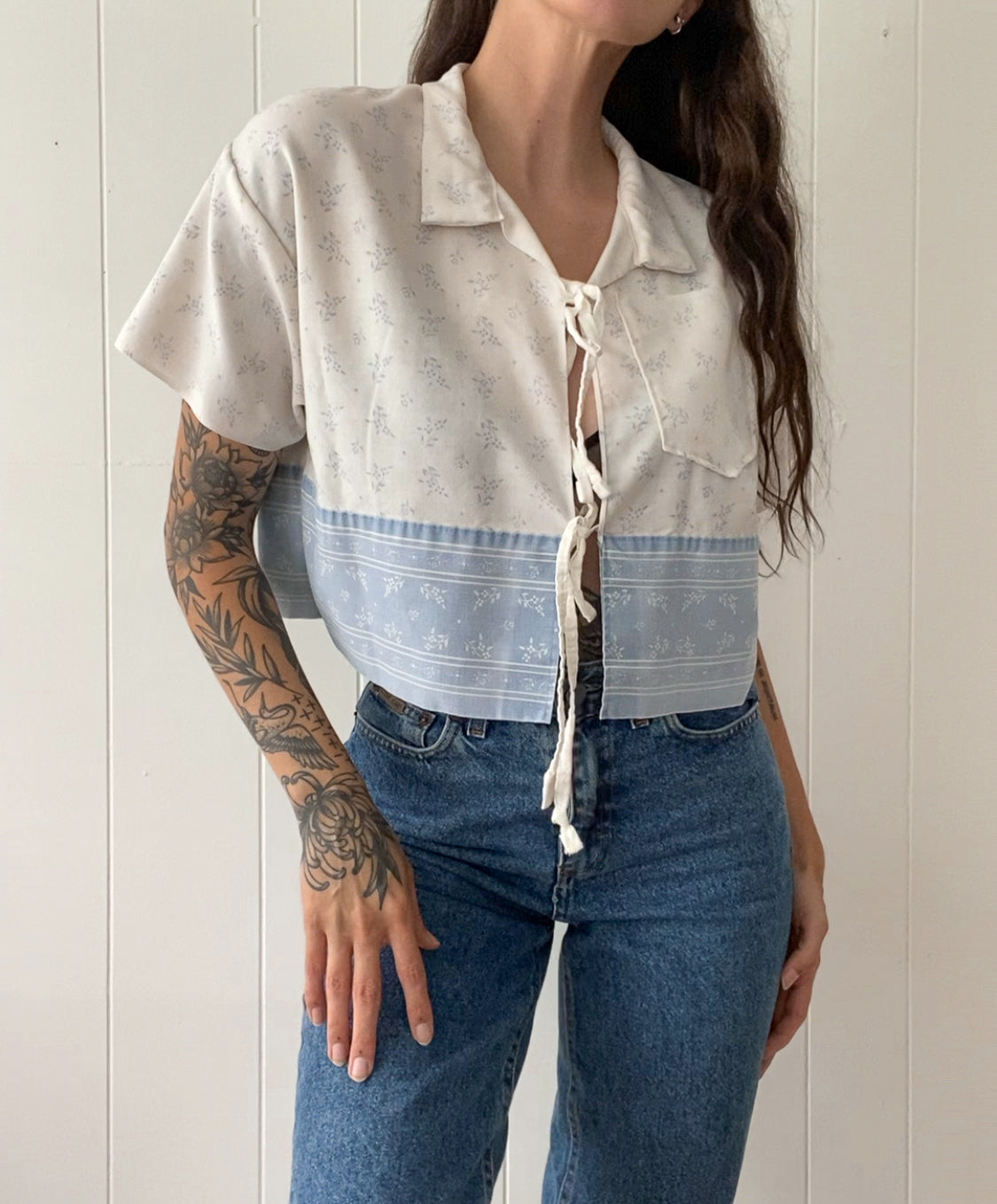 Upcycled Tie Front Floral Blouse