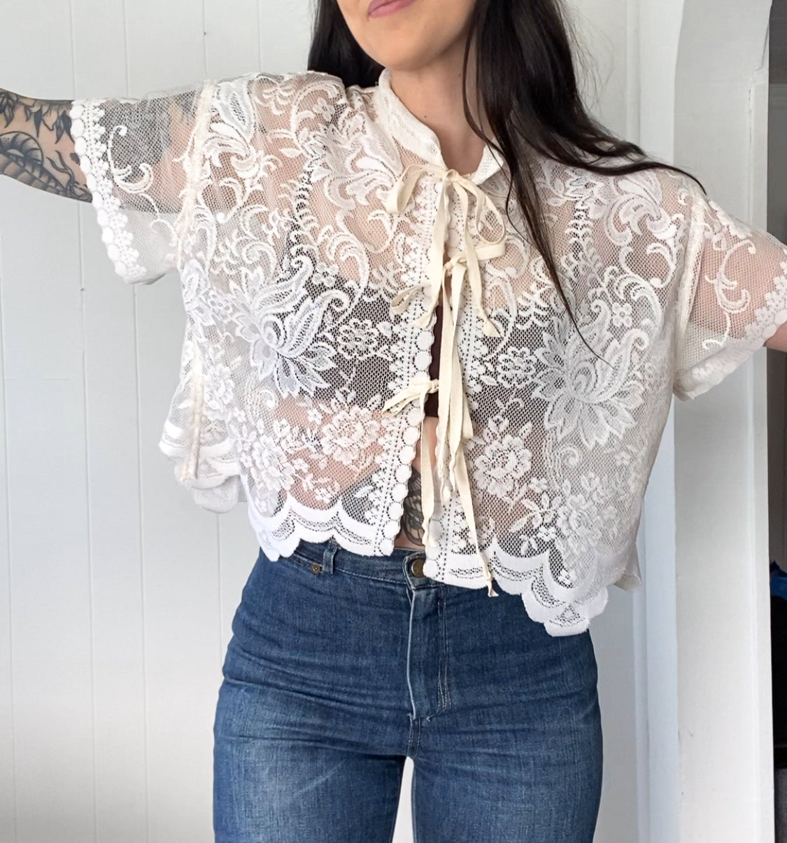 Upcycled Tie Front Blouse