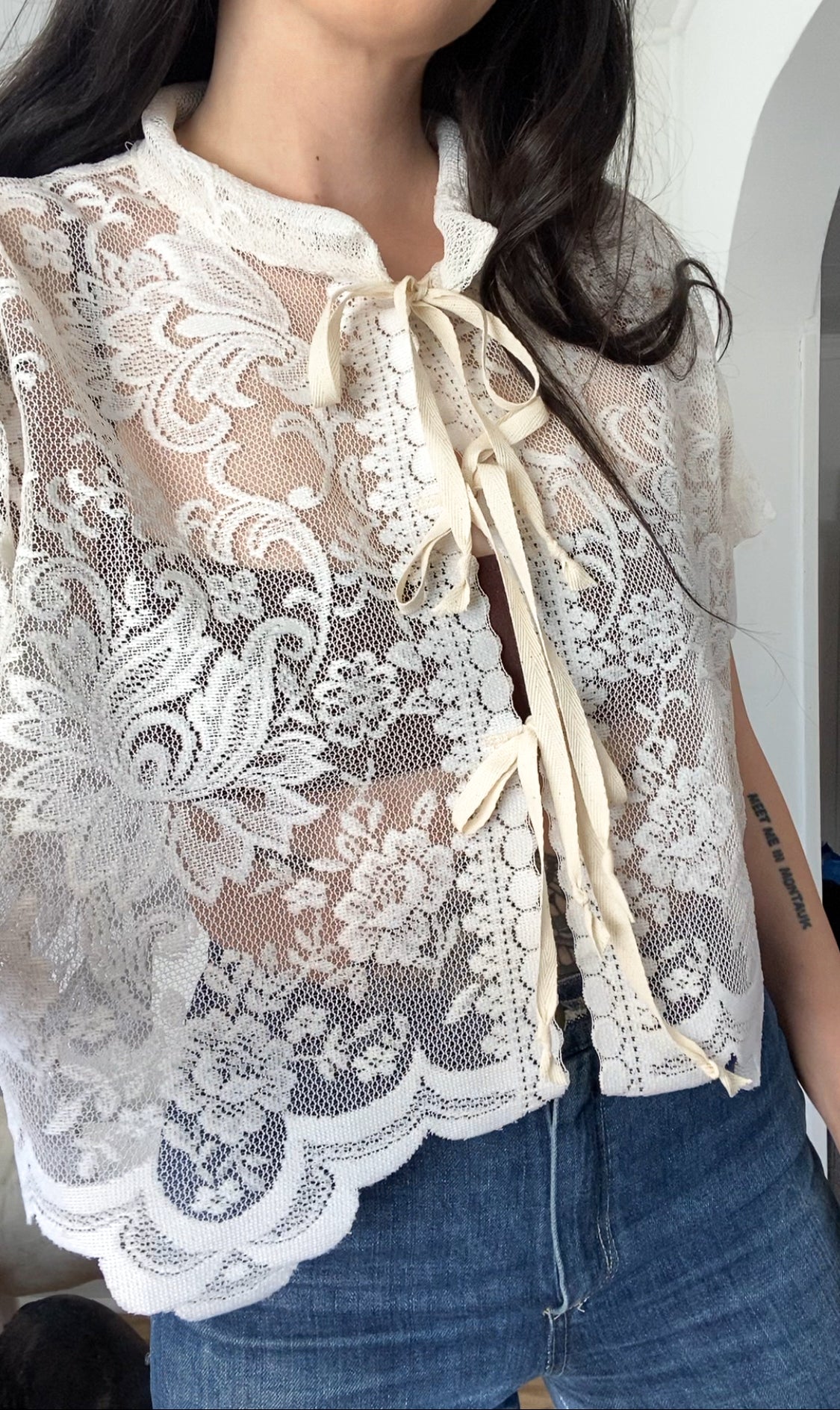 Upcycled Tie Front Blouse