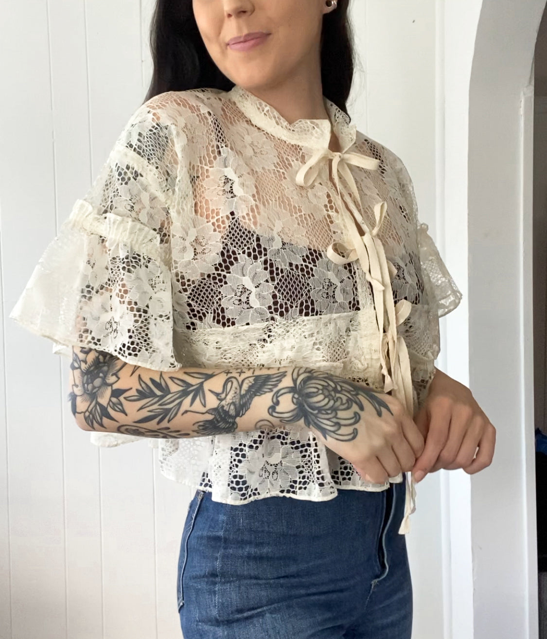 Upcycled Tie Front Blouse
