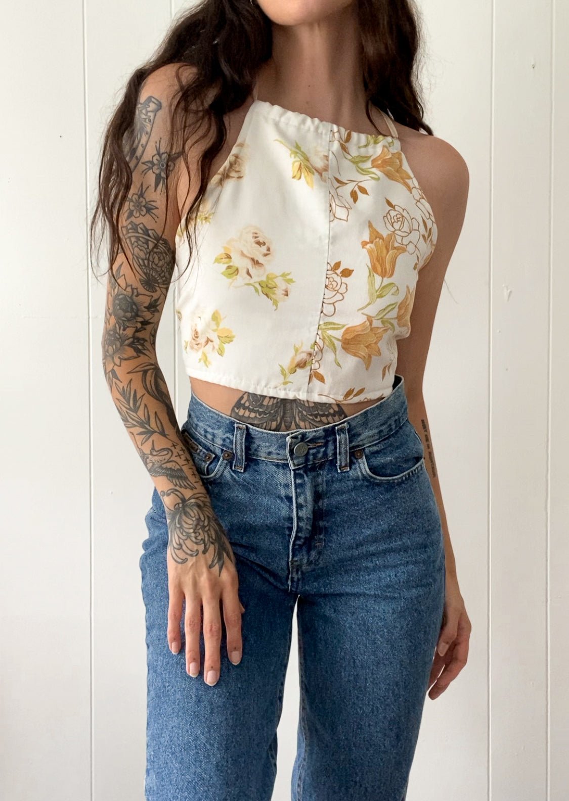 Upcycled Floral Criss-cross Backless Halter