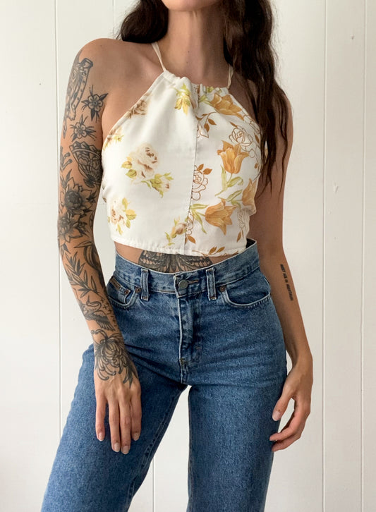 Upcycled Floral Criss-cross Backless Halter