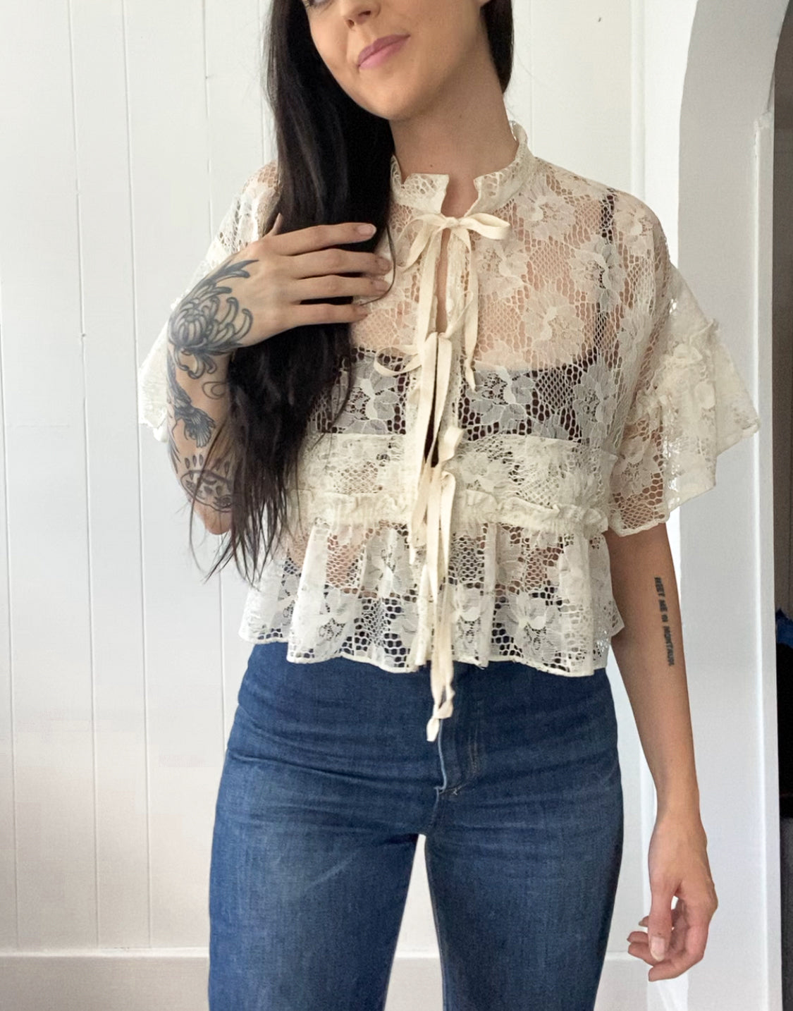Upcycled Tie Front Blouse