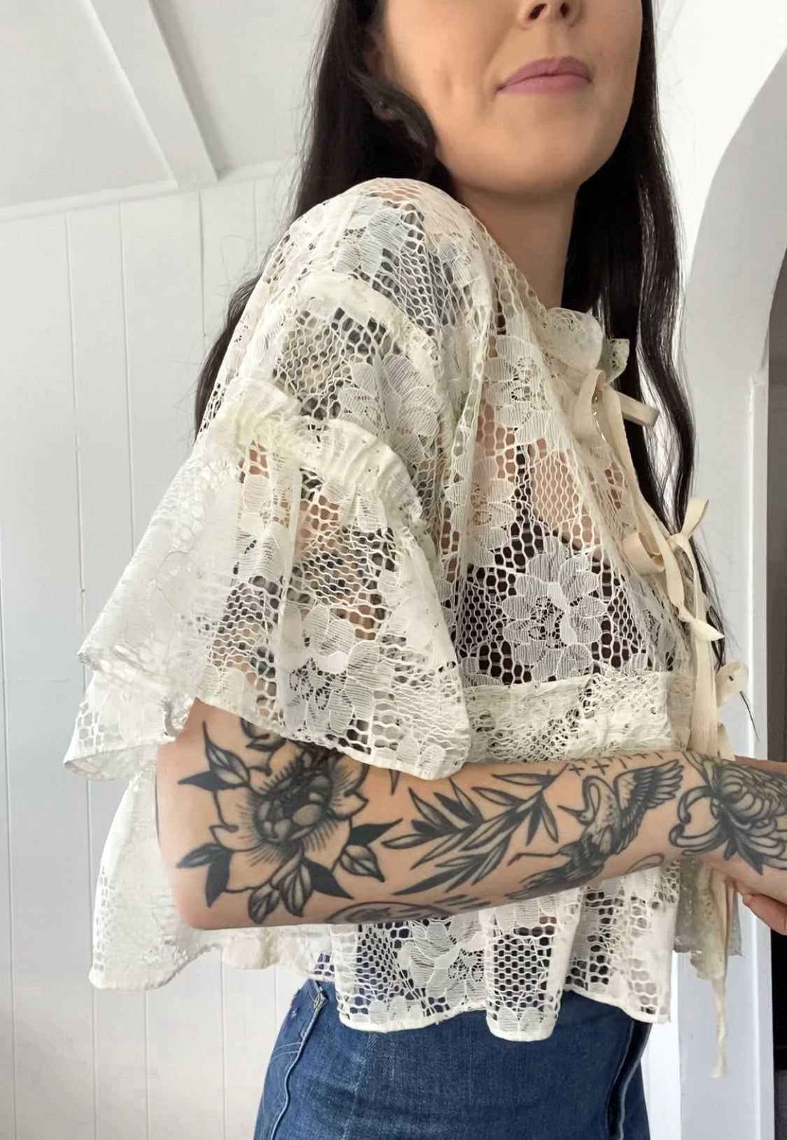 Upcycled Tie Front Blouse