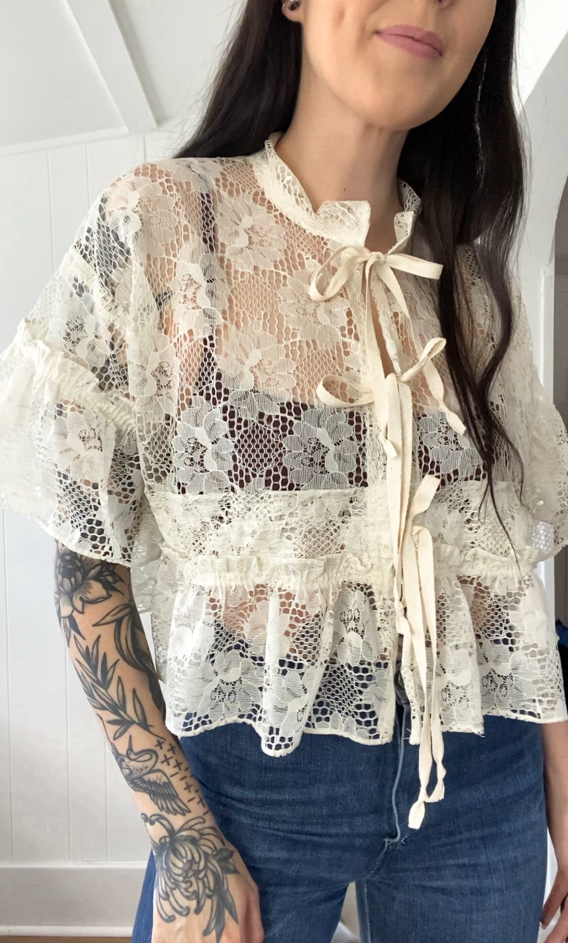Upcycled Tie Front Blouse
