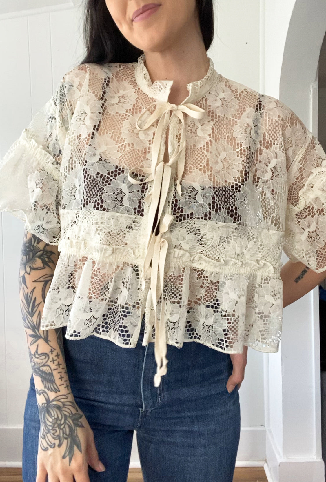 Upcycled Tie Front Blouse