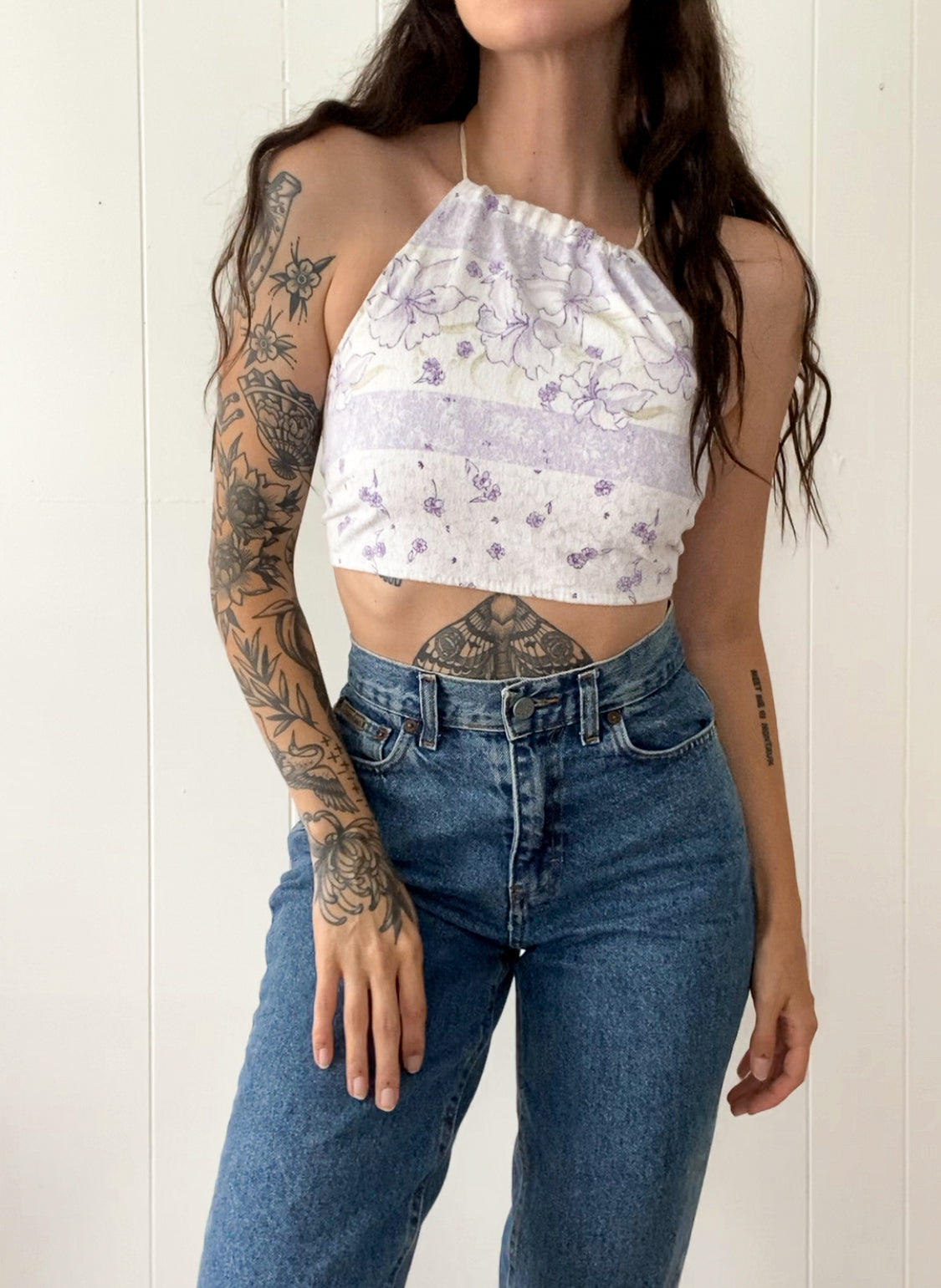 Upcycled Floral Criss-cross Backless Halter