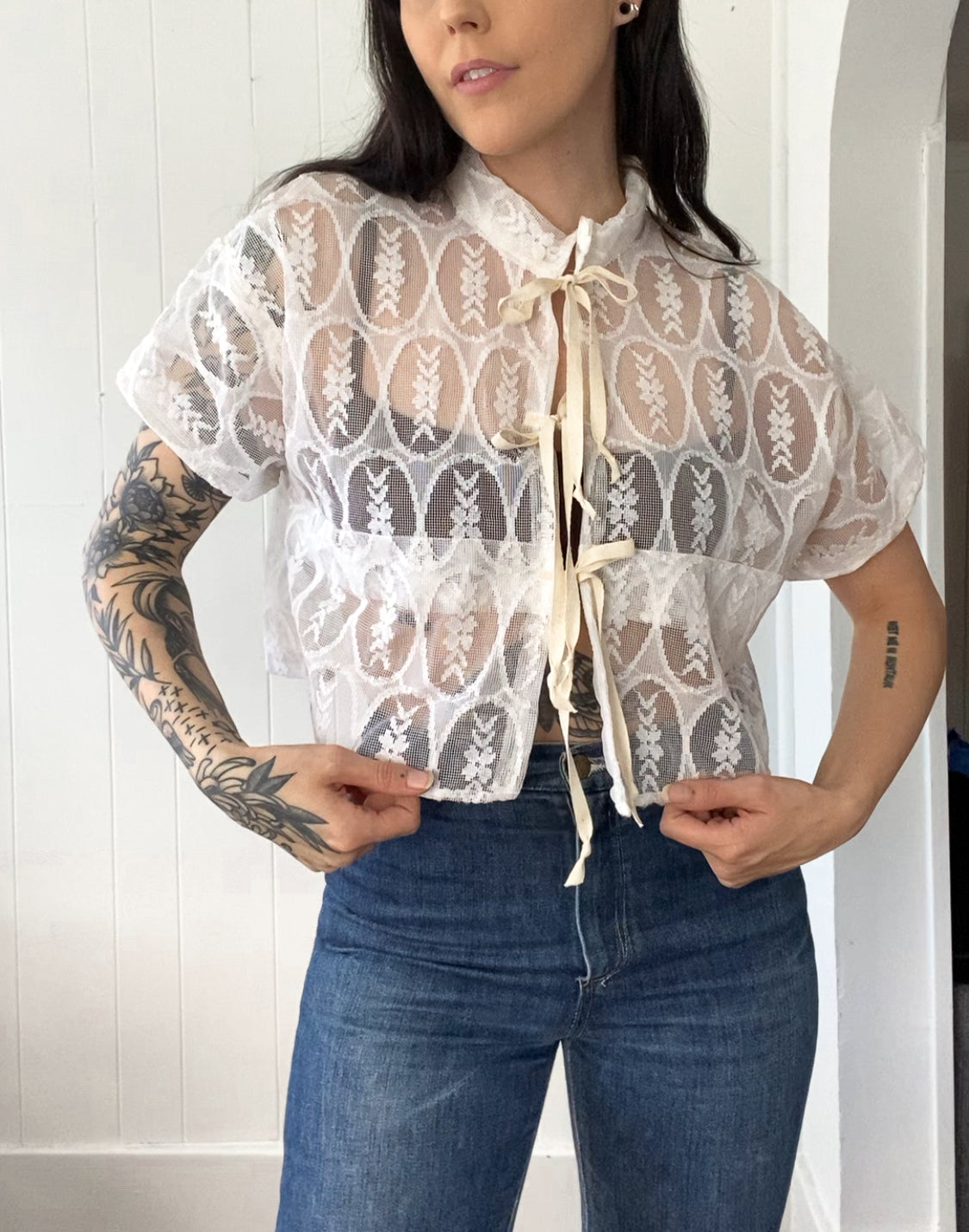 Upcycled Tie Front Blouse