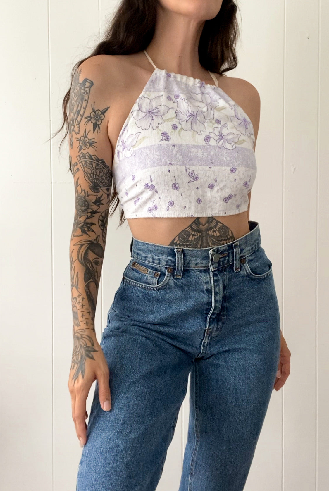 Upcycled Floral Criss-cross Backless Halter