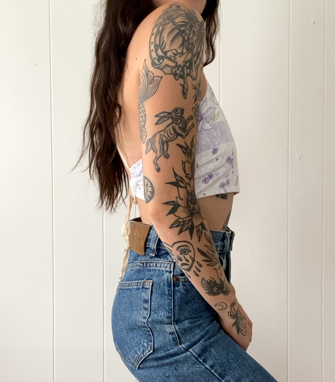 Upcycled Floral Criss-cross Backless Halter