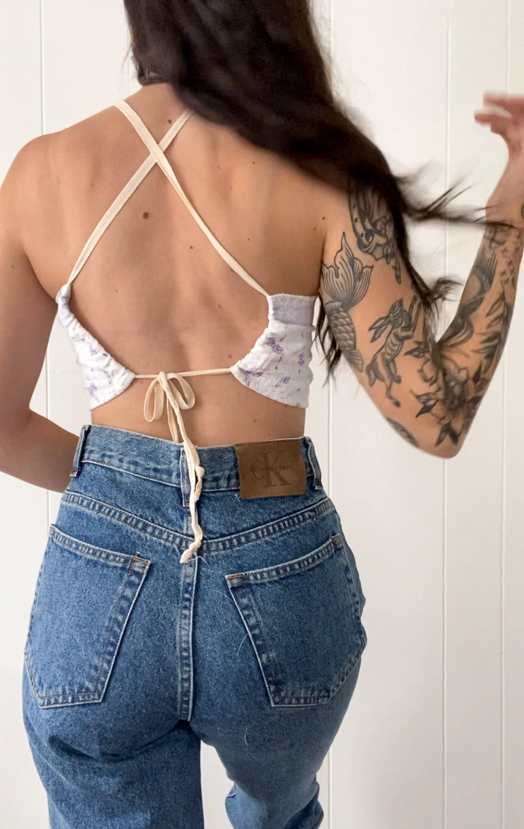 Upcycled Floral Criss-cross Backless Halter