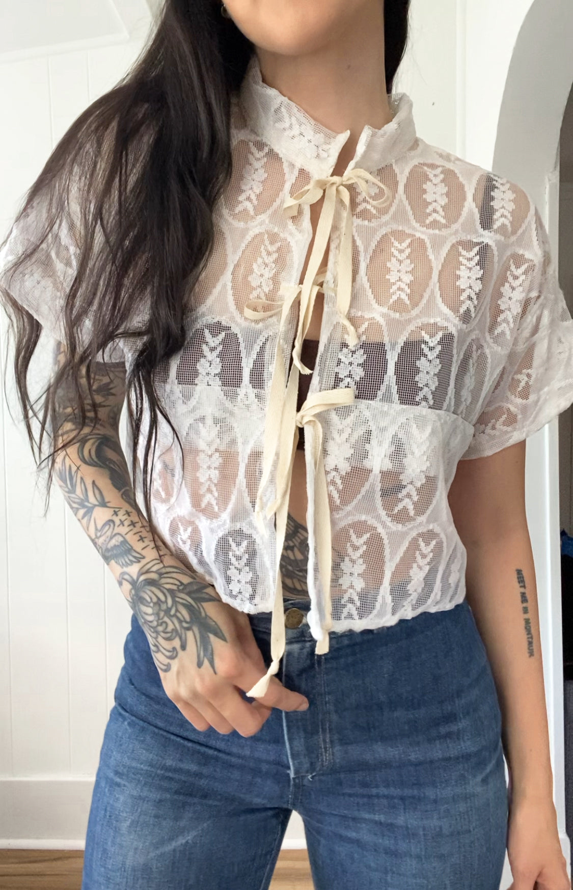 Upcycled Tie Front Blouse