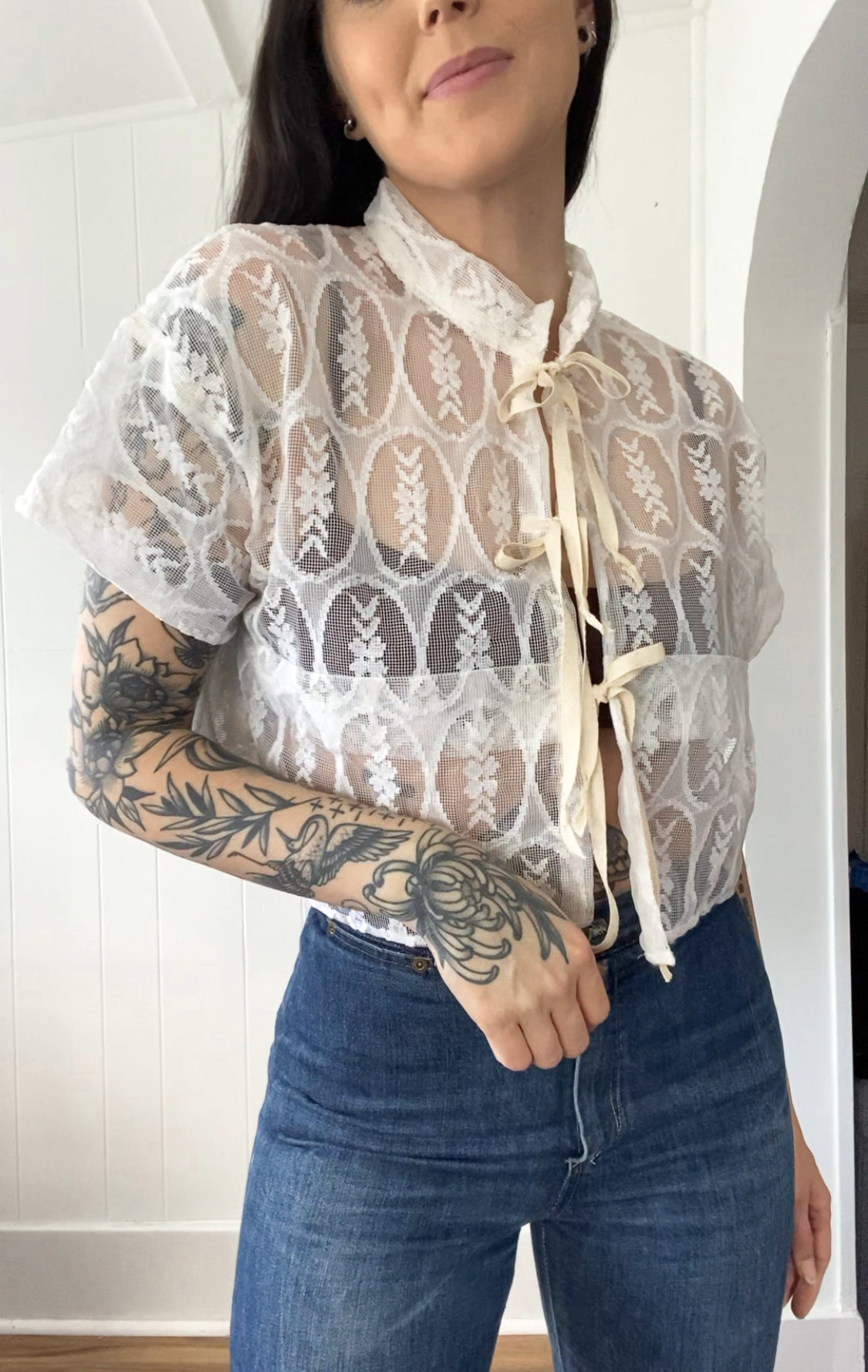 Upcycled Tie Front Blouse