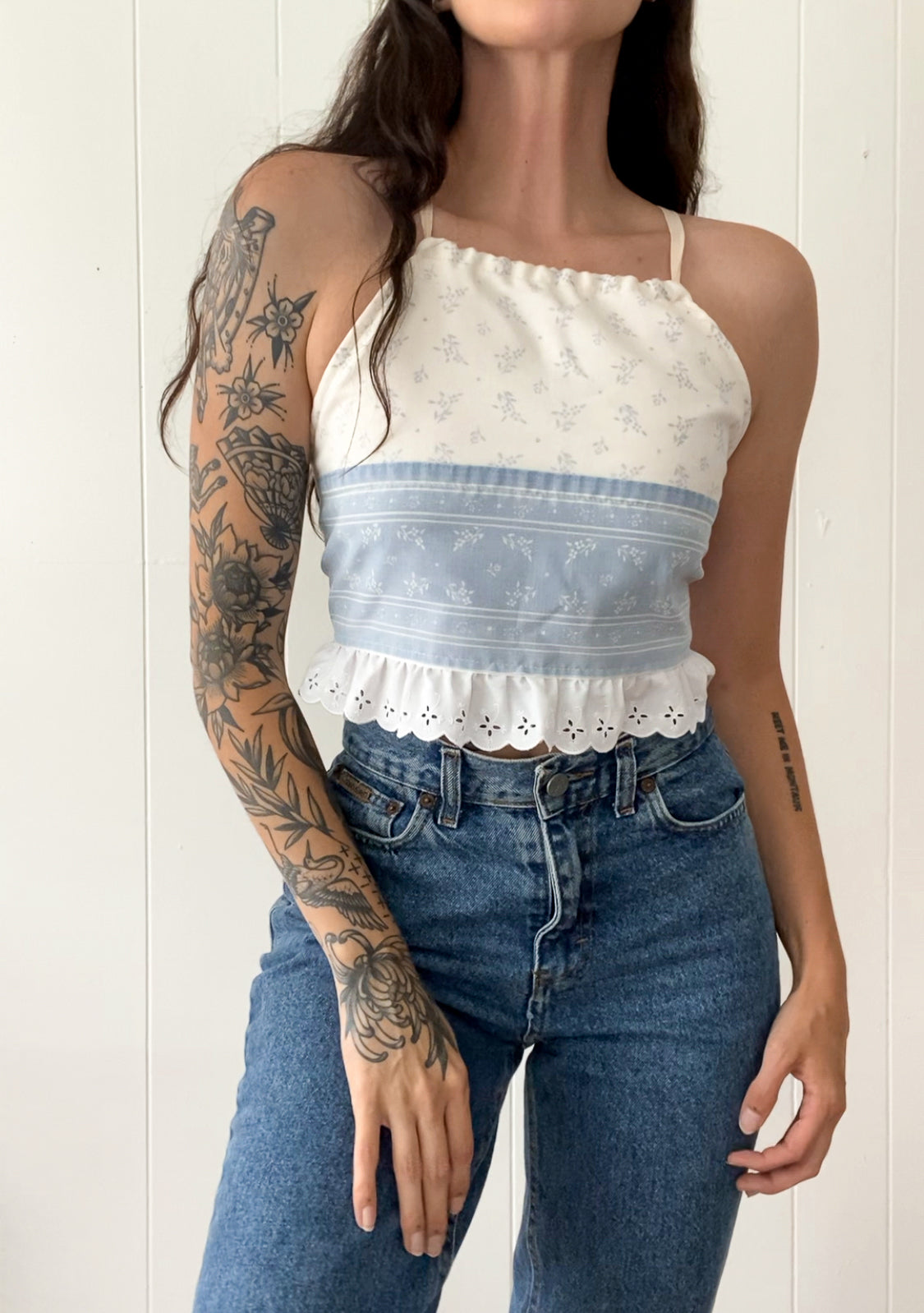 Upcycled Floral Criss-cross Backless Halter