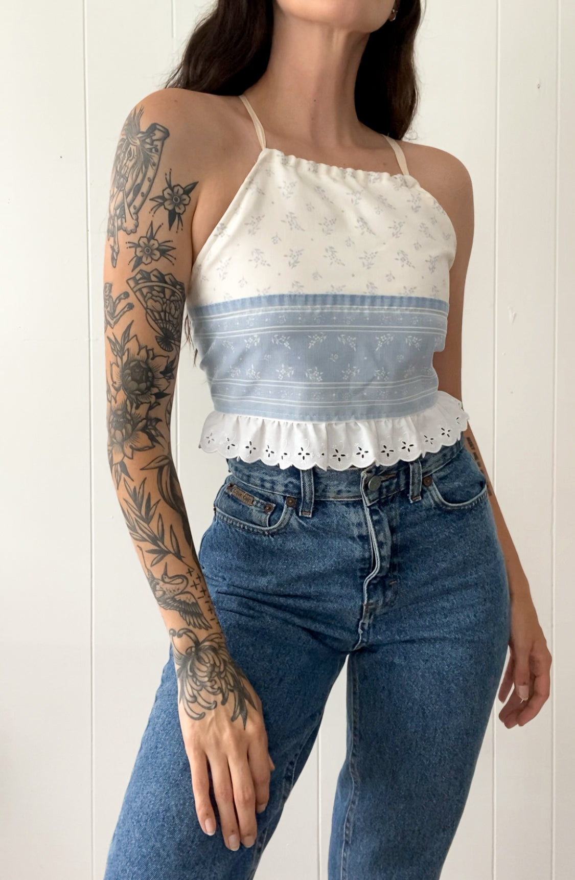 Upcycled Floral Criss-cross Backless Halter