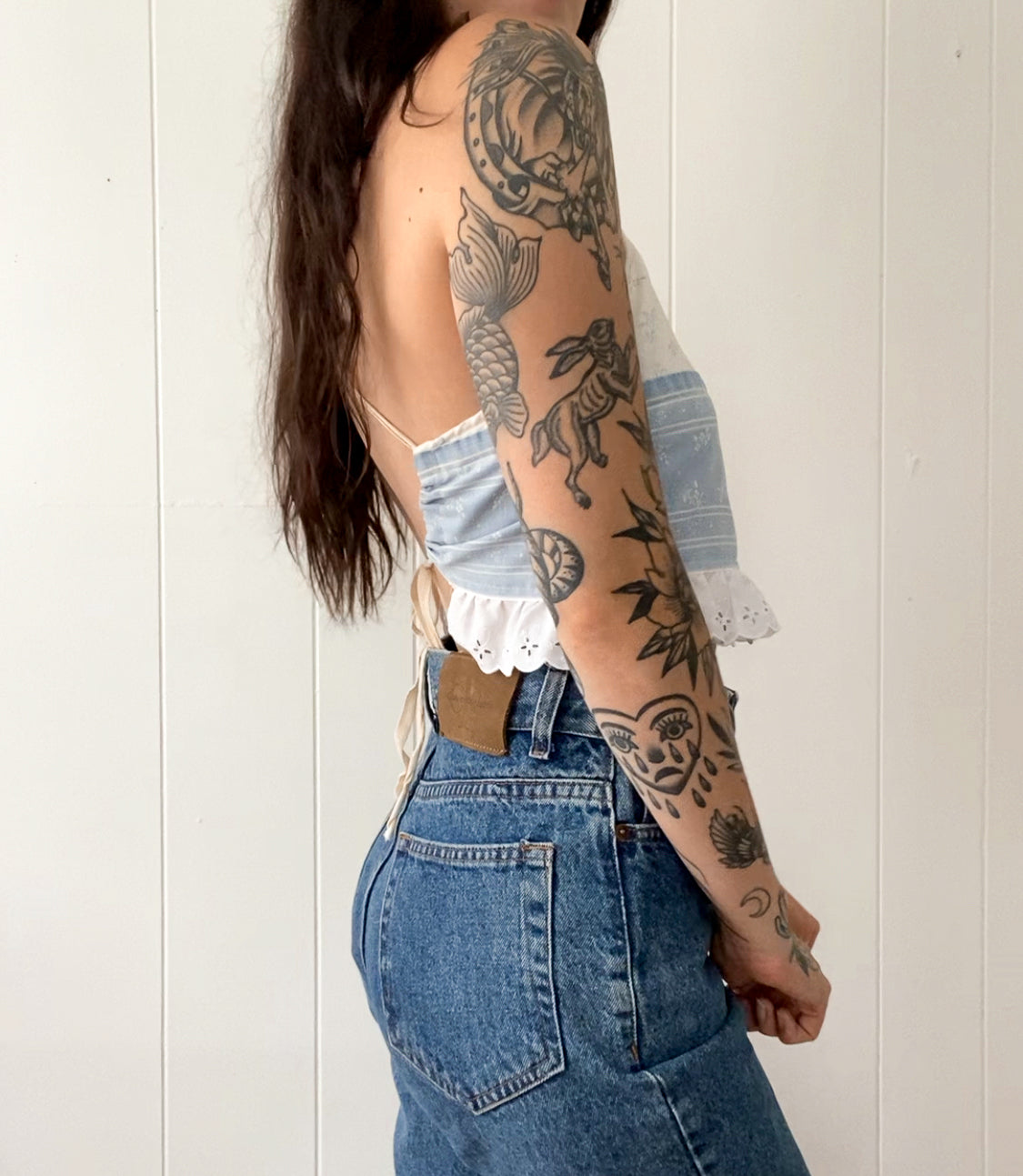 Upcycled Floral Criss-cross Backless Halter