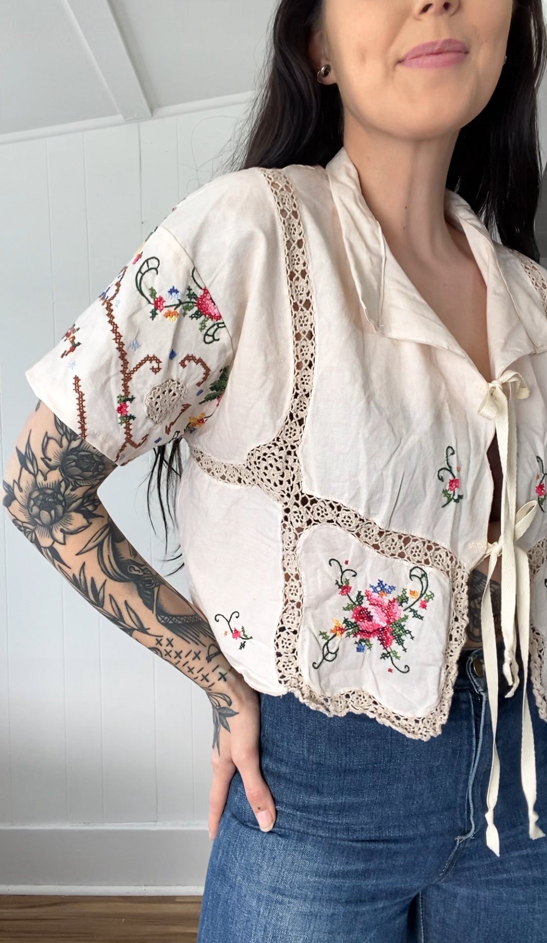 Upcycled Tie Front Blouse