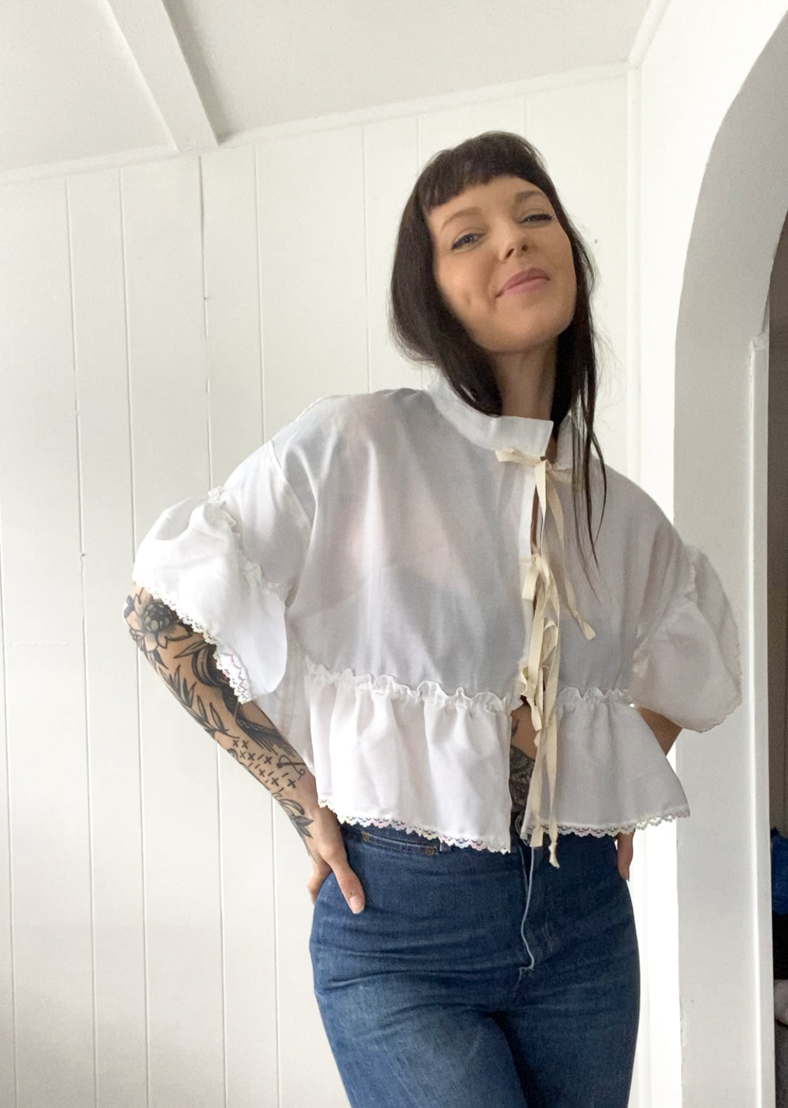 Upcycled Tie Front Blouse