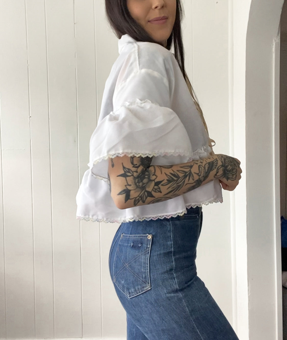 Upcycled Tie Front Blouse