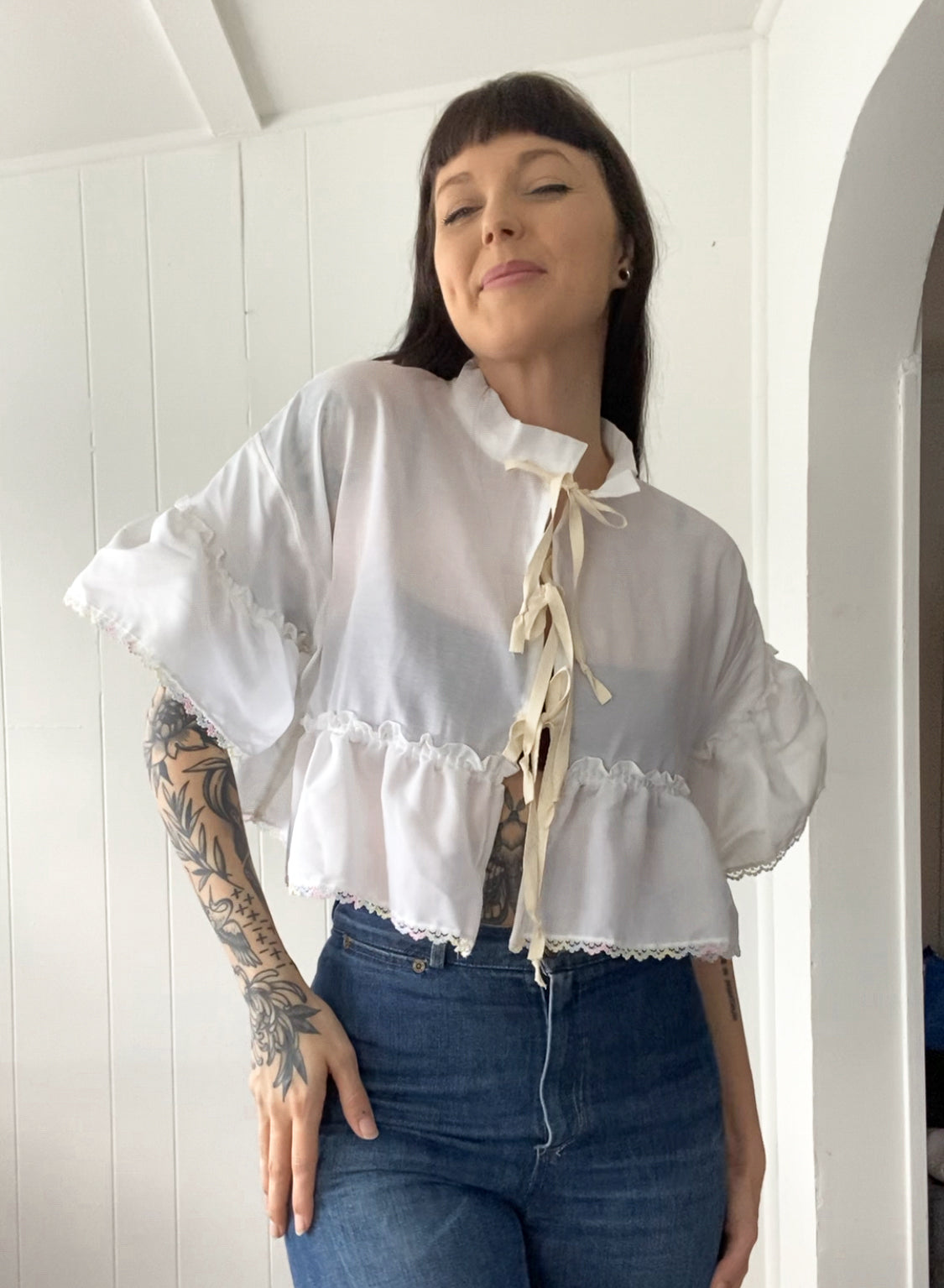 Upcycled Tie Front Blouse