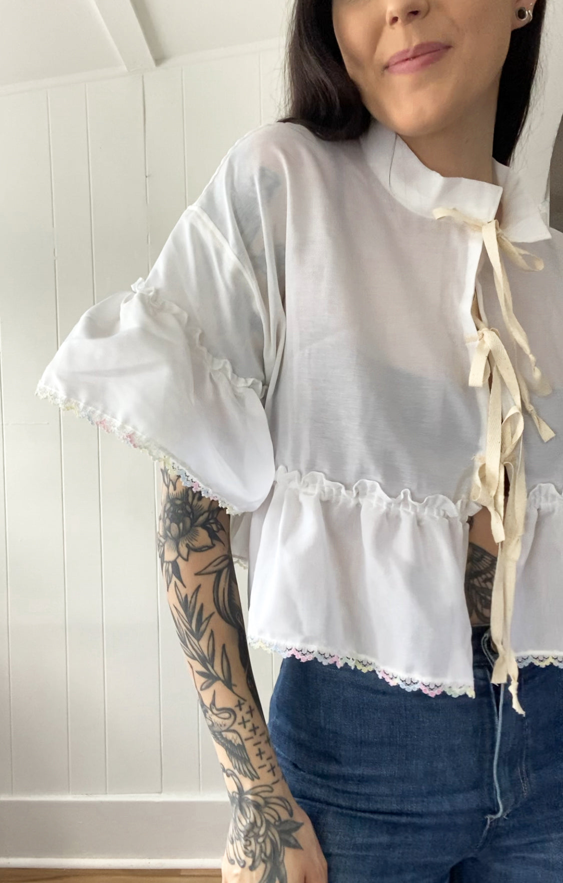 Upcycled Tie Front Blouse