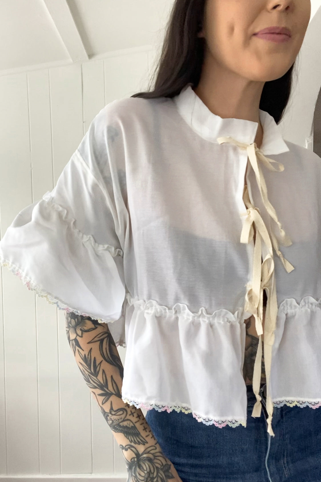 Upcycled Tie Front Blouse