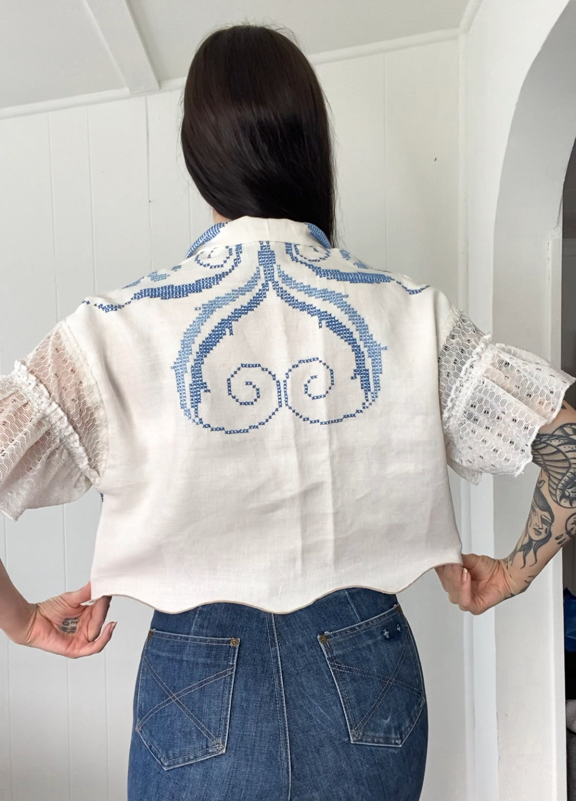 Upcycled Tie Front Blouse