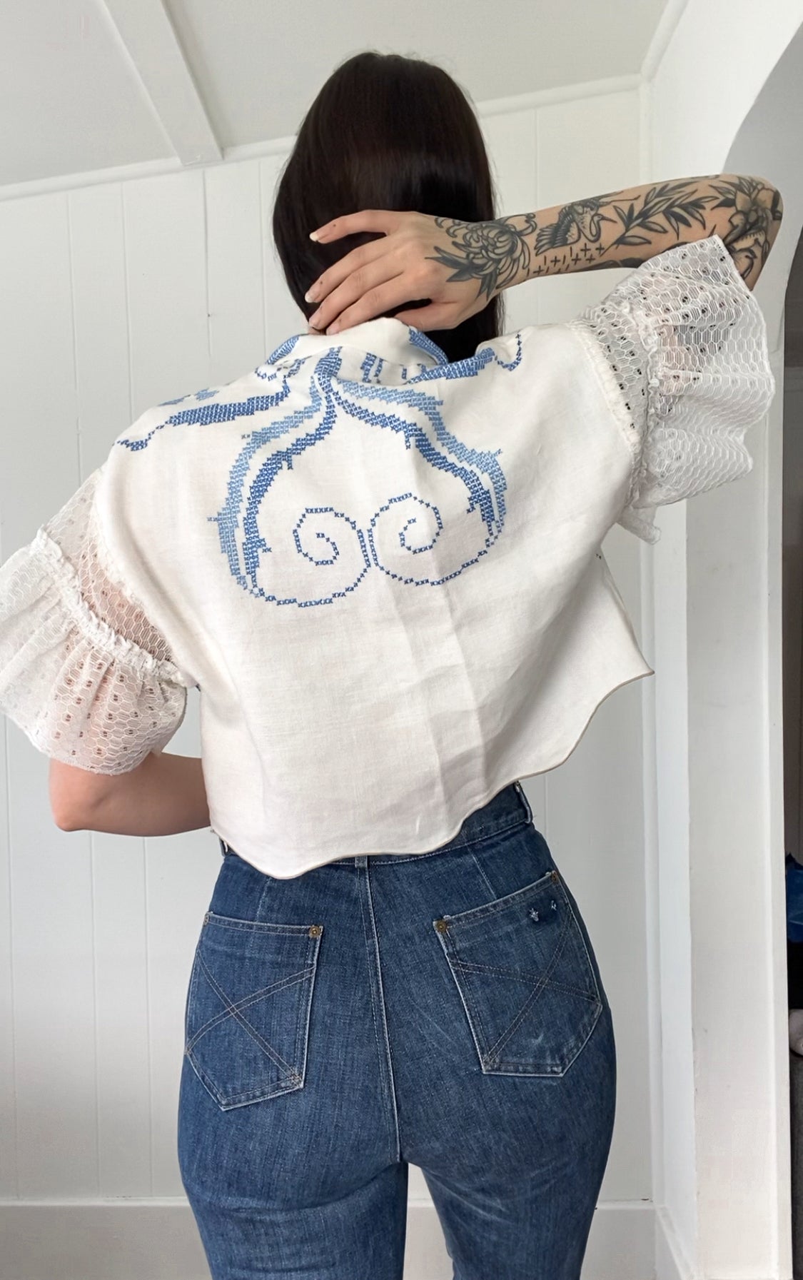 Upcycled Tie Front Blouse