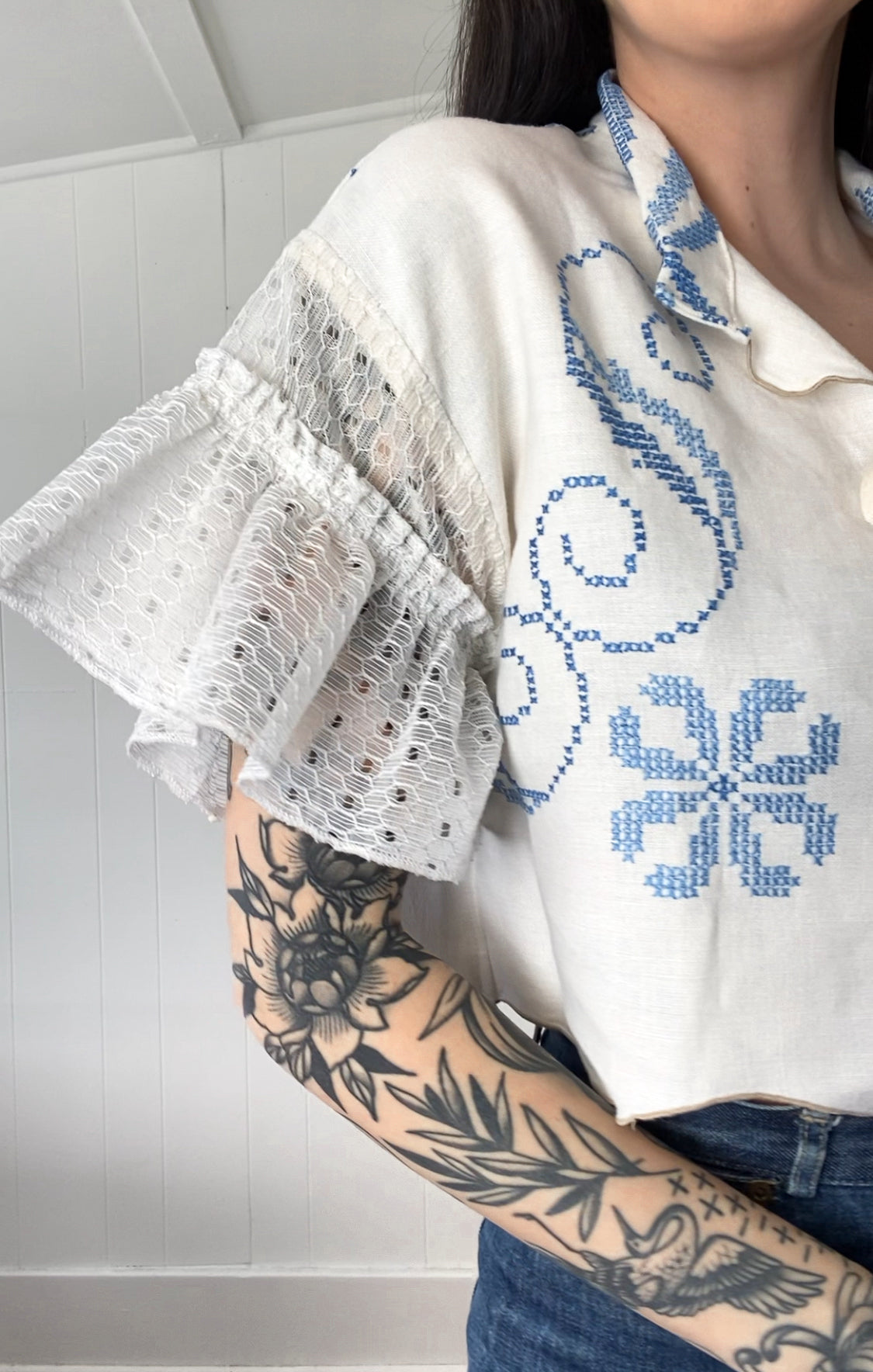 Upcycled Tie Front Blouse