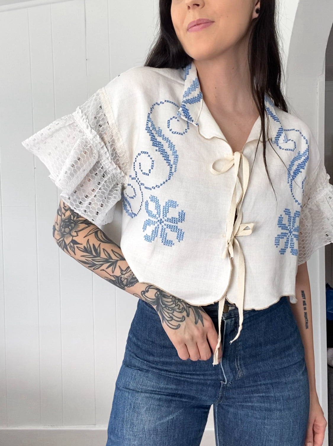 Upcycled Tie Front Blouse