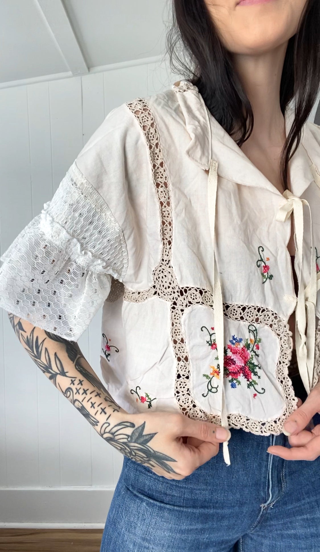 Upcycled Tie Front Blouse