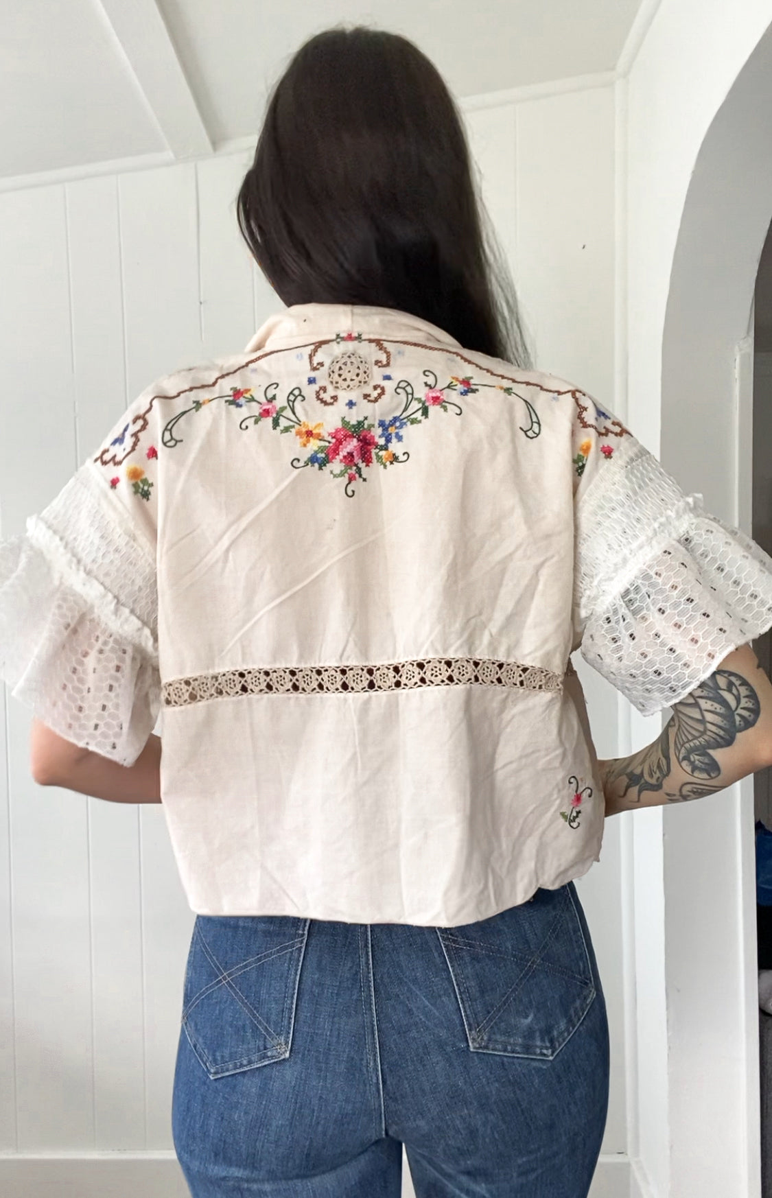 Upcycled Tie Front Blouse