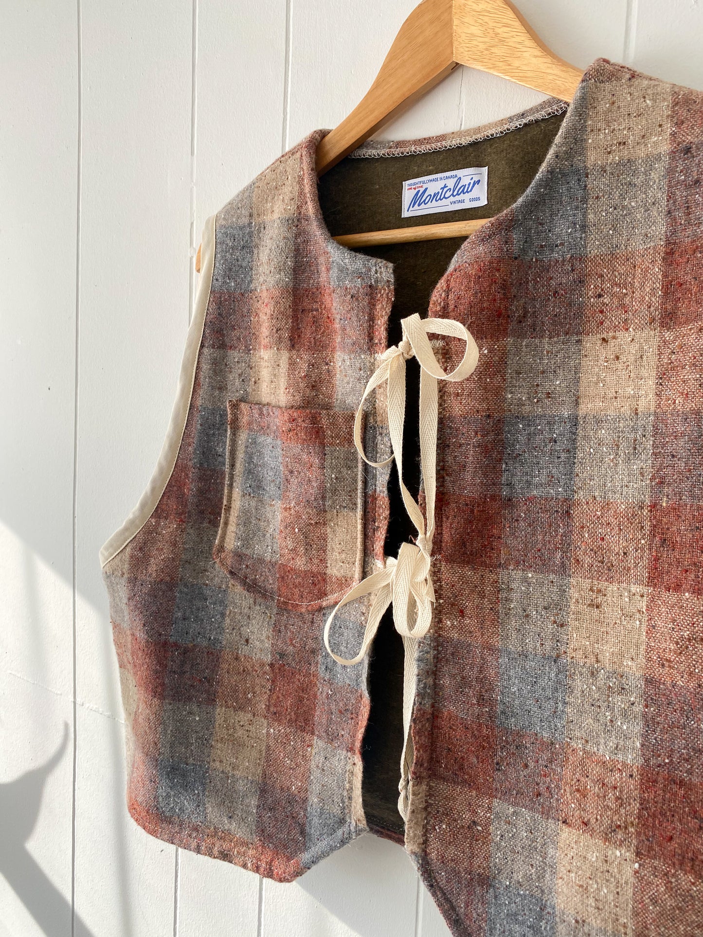 M-L Upcycled Checkered Tie-Front Vest
