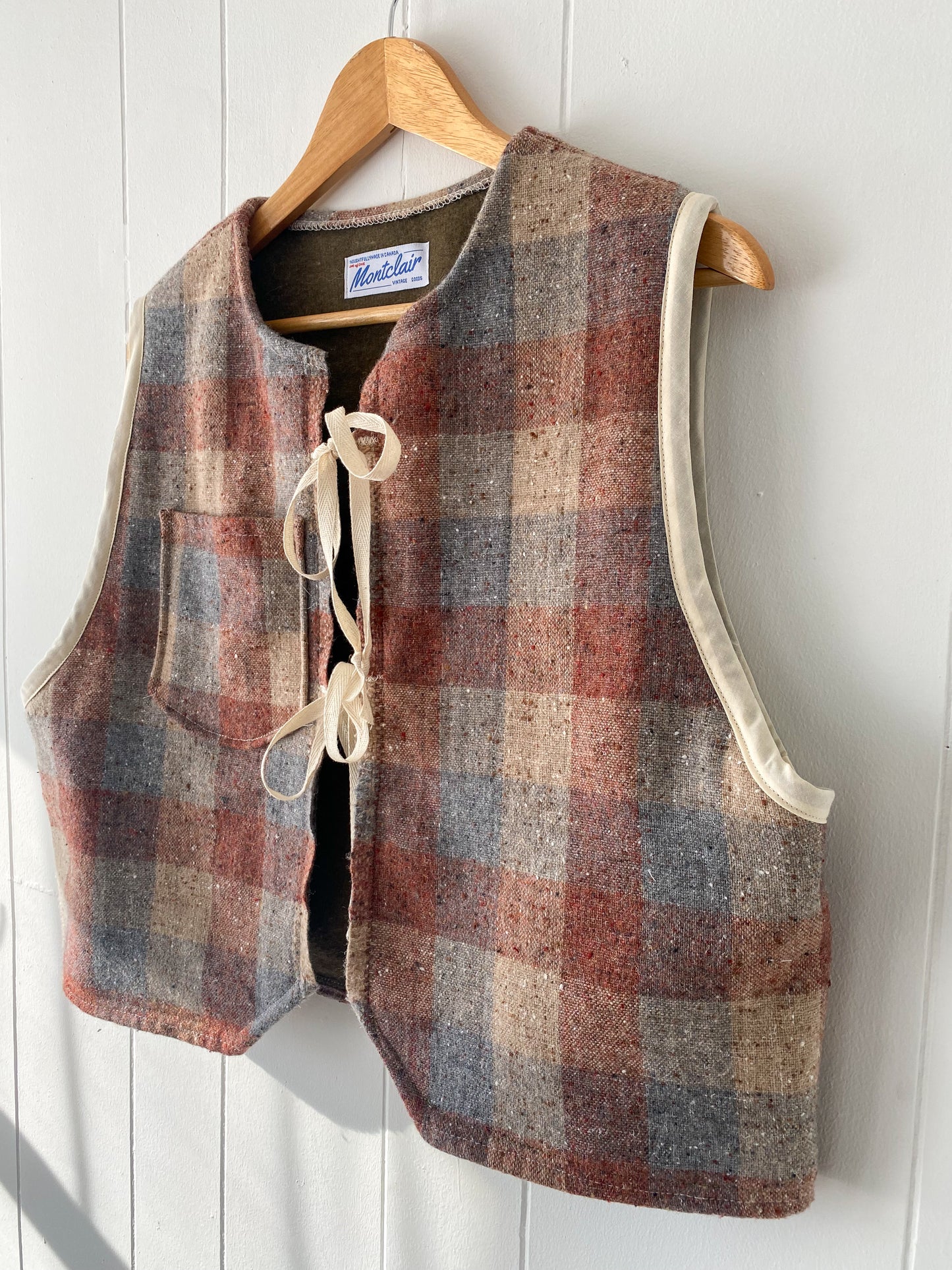 M-L Upcycled Checkered Tie-Front Vest