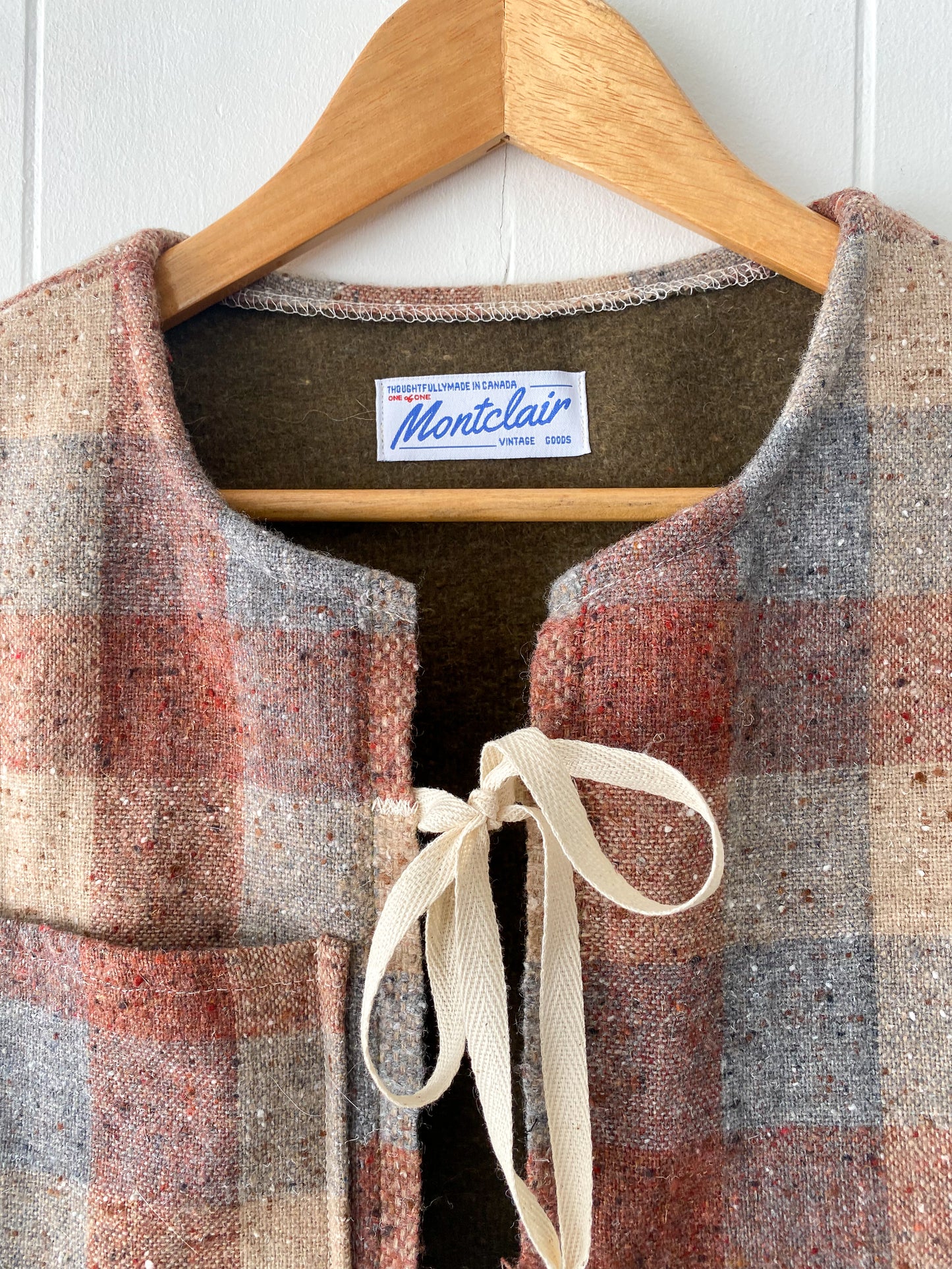 M-L Upcycled Checkered Tie-Front Vest