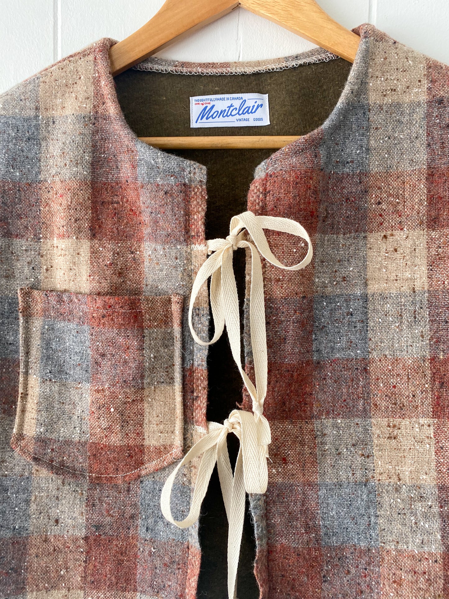M-L Upcycled Checkered Tie-Front Vest