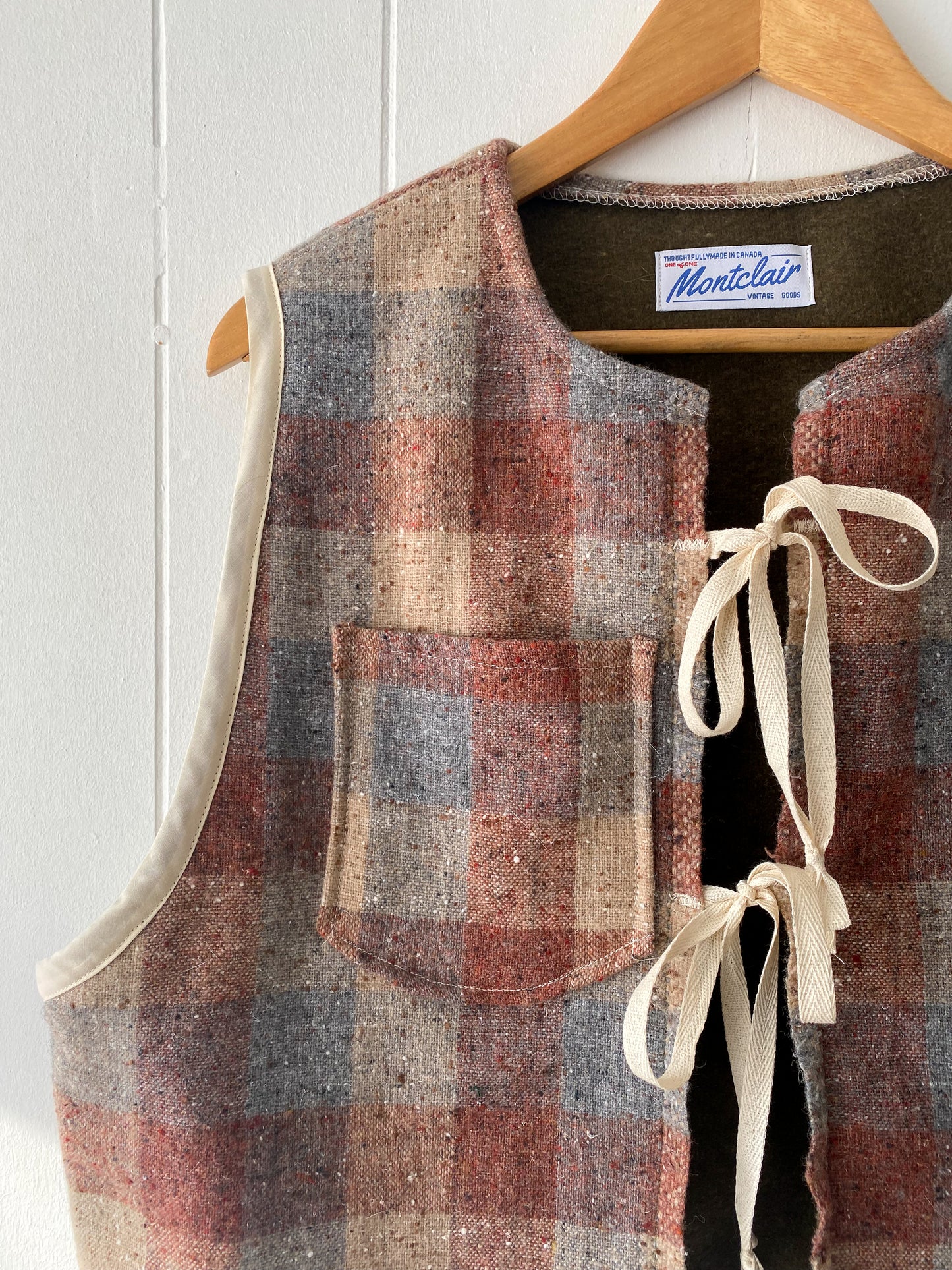 M-L Upcycled Checkered Tie-Front Vest