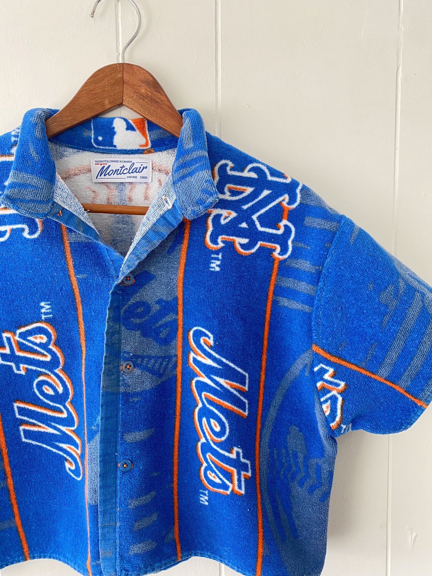 Upcycled NY Mets Terrycloth Button Up