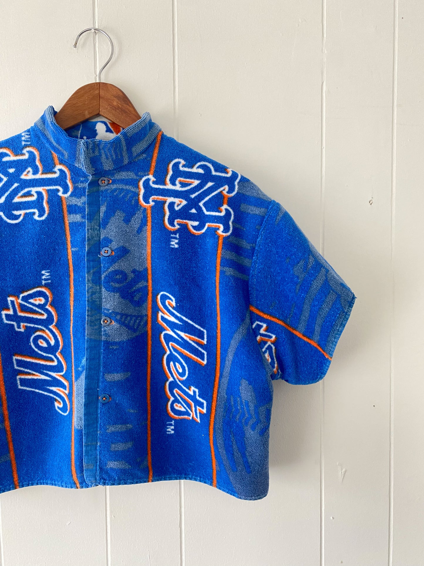 Upcycled NY Mets Terrycloth Button Up