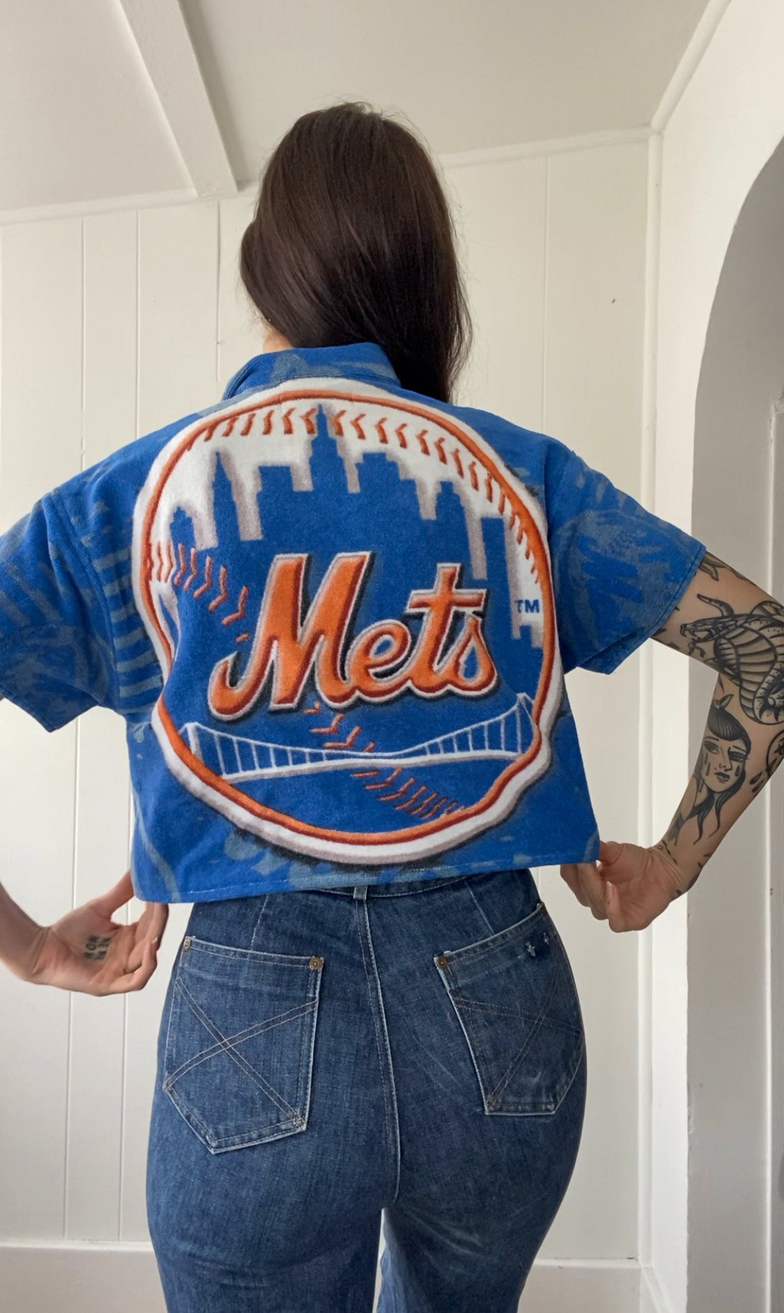 Upcycled NY Mets Terrycloth Button Up